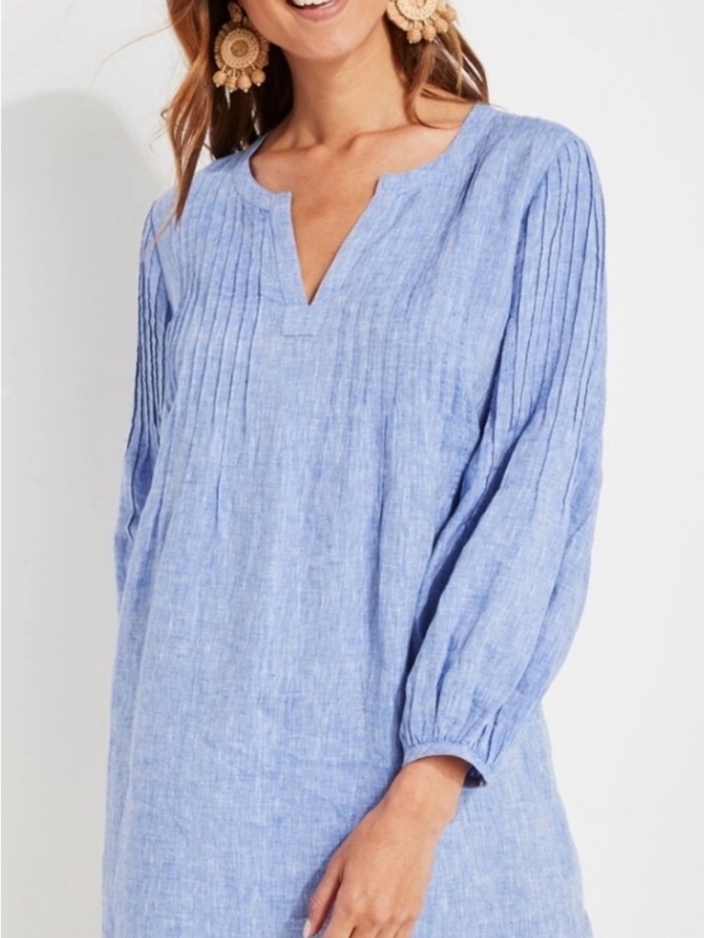 Vineyard Vines Women's Large Blue Linen St Barths Pintuck Cover-up